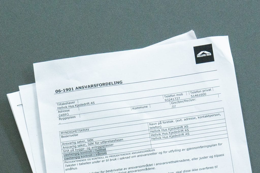 Bilde av ansvarsfordeling-dokument fra Hellvik Hus.
