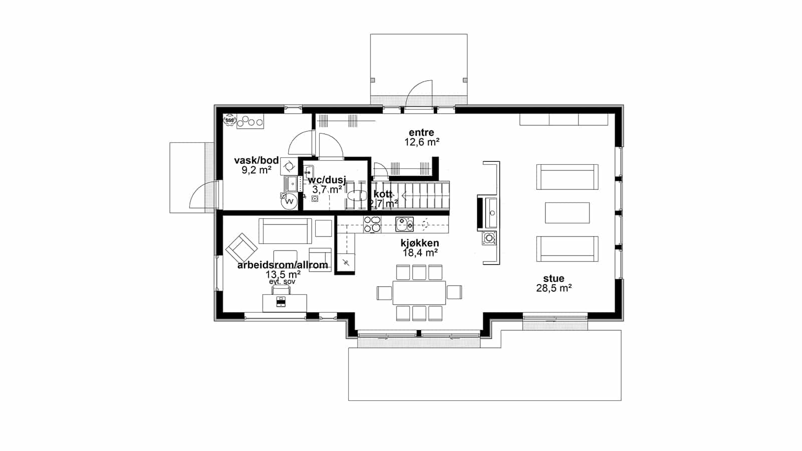 Plantegning av 1.etasje - Mandel