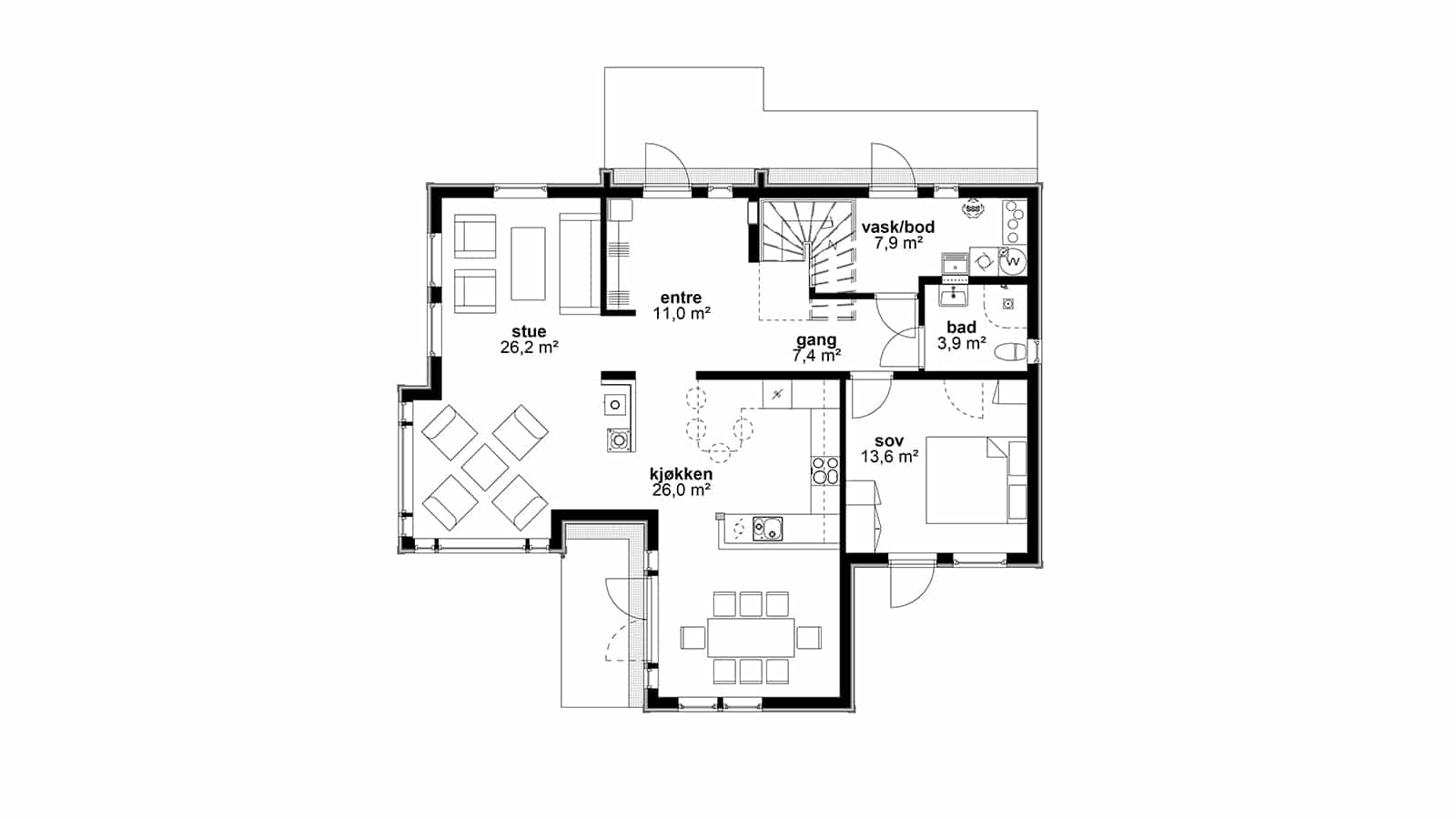 Plantegning av 1.etasje - Peiskos