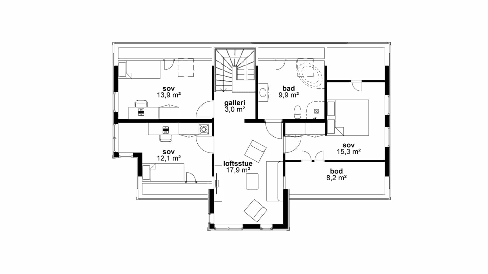Plantegning av 2.etasje - Helgero. Tradisjonell og moderne bolig